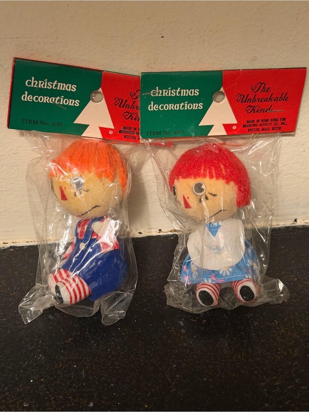Vintage Christmas Ornaments, Raggedy Ann & Andy Dolls
